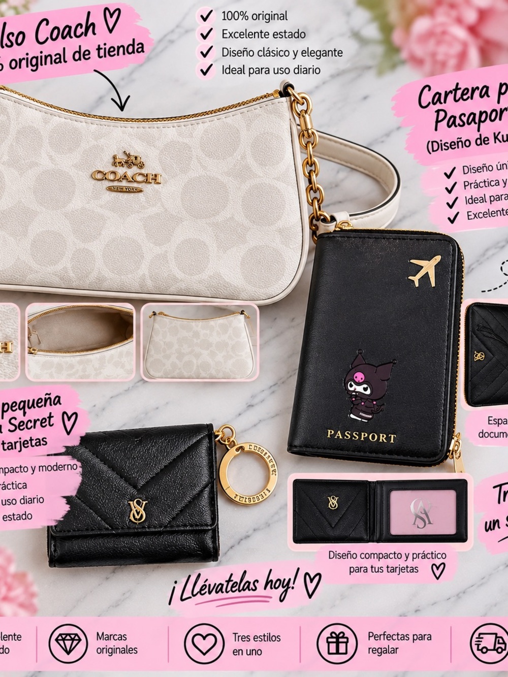 Coach Cream Signature Crossbody Bag with Black Passport Wallet